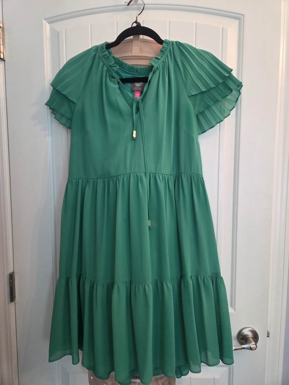 Vince Camuto Green Tiered Chiffon Tie-Front Dress